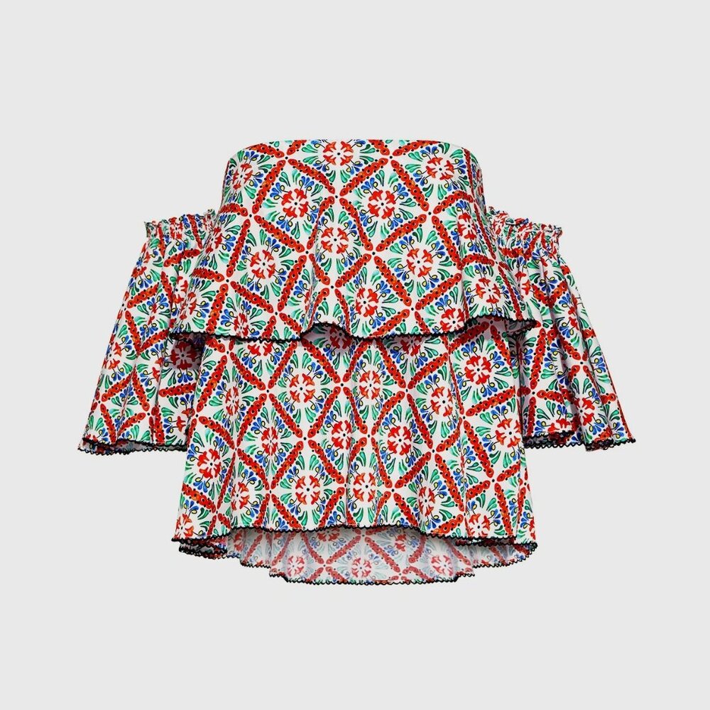 NWOT Caroline Constas Liza Off the Shoulder Tiered Ruffle Top sz M $495.00